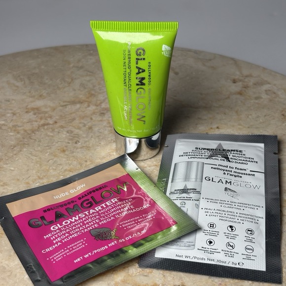 Glamglow POWERMUD Dualcleanse Treatment Mask .5oz + Glowstarter + Supercleanse - Picture 1 of 5